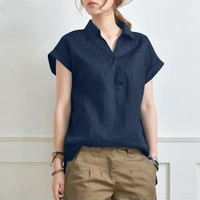 Ženske majice šifonske majice s džepovima Bluze s kratkim rukavima V vrat Ležerne prilike, majice Slim Fit