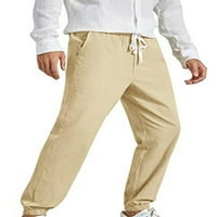 Groanlook Men Plain Loose Pamučne posteljine ljetne hlače Prozračne ležerne joggers hlače Čvrsto-pukotine