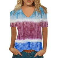 Bazyrey Womens V-izrez na vrhu ženske kratkih rukava s prugaste bluze Ljetne povremene tucinske košulje plave m
