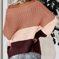 FIMKAUL ženski džemperi Pulover Zimski pad dugih rukava casual vrhovi vrat utovaren panel pleteni džemper