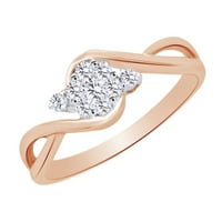 Okrugli rezani bijeli prirodni dijamantski ring cvijeća u 10K ružin zlatne prstene veličine-5.5