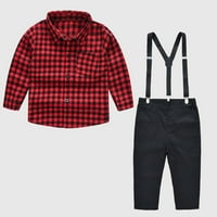 12 meseci-6years Boys Outfit Set Kids Girl Gentleman Britanska rešetka Majica Kombinezona Crvena 12-18