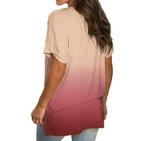 Odeerbi Ljetni casual elegantni vrhovi za žene modni gradijent V-izrez s kratkim rukavima s kratkim rukavima sa džepovima ružičasta