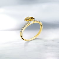 Gem Stone King 1. CT Okrugli žuti citrinski bijeli dijamant 10k žuti zlatni prsten sa bijelim zlatnim zupcima