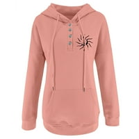 Huaai Women Loose Dukseri duge dugih rukava dugačak pulover Dugme Dugme Top Hoodie Pink S