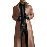Muški dugi kardigan kaput dugme Čvrsta boja kože kožni vjetar dugih rukava kaputi topli dugi modni kaputi