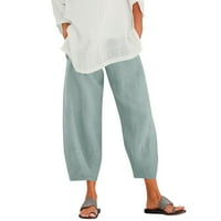 IOPQO široke pantalone za žene za žene Ženska pantnu struk useljene boje čiste i hlače harem posteljina
