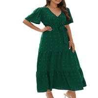 Voguele dame maxi haljine s kratkim rukavima duga haljina V izrez ljetna plaža sunderica boemian green