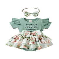 Novorođena novorođenčad Dječja djevojka Ljeto odijelo cvjetno kratki rukav rumper haljina ruffle bodysuit traka za glavu 0-24m