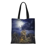 Platnena torba odvažna tota Trgovine Trgovinske torbe Dvorac Kambodski hram ruševine Okretanje u ruševine Blue Sky Fantasy Tote tote