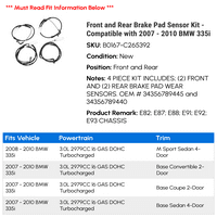 Prednji i stražnji senzor kočnice senzorski komplet - kompatibilan sa - BMW 335i 2009