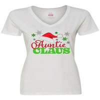 Inktastična tetka Claus sa božićnim santa šeširom i snežnim pahuljicama Ženska majica V-izrez