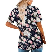 Ženske cvjetne bluze gumbi Ljeto Loose Fit V izrez TEE Pleased Dnevni nošenje kratkih rukava Dressy