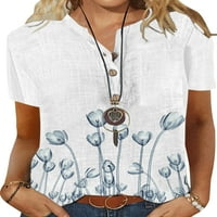 Bomotoo ženska majica kratki rukav majica cvjetni print tee casual bluza tunika Dnendawer Pulover Chrysanthemum