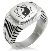 Nehrđajući čelik sacred lotus yin yang cz rebrasti trak uzorak uzorak uzorak uzorak u stilu polirani prsten