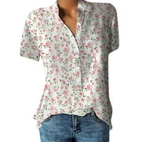 Ljetni vrhovi za žensku bluzu gumba V-izrez s kratkim rukavima ružičasta 2xl