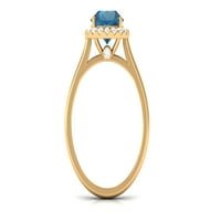 London Blue Topaz prsten s dijamantskim halo, london plavim topaz klasičnim prstenom, London Blue Topaz