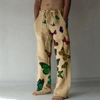 Muški znojne hlače Ležerne muške hlače za široke noge ispisane čipke casual pantalone široke nogave hlače Dukseve pune dužine hlače, bež, xxl