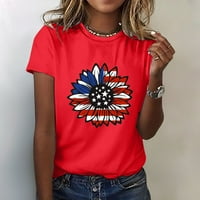 Žene majica Dan nezavisnosti Grafička policajac kratkih rukava suncokret za ispis Bluza Crveni XL