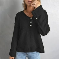 Hinvhai Plus džemper vrhovi na sezonskom čišćenju ženski gumb za dugi rukav u pletenu pulover V-izrez džemper kaput crni 6