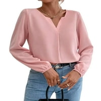 Cindysus Women Loose Baggy Tunic Bluza Dame Osnovni vrhovi V izrez Dailywer Wiffon Elegant Tee Pink L