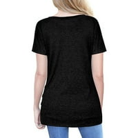 Ženske bluze Žene kratki rukav labav gumb Obrežite bluzu s punim bojama okrugla vrata Tunika T-majica crna 2xl