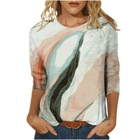Tarmeek Womens Plus veličine i bluze cvjetno majica s dugim rukavima Okrugla vrata majica pune boje
