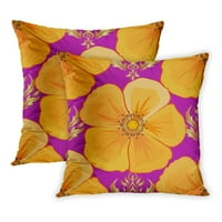 California Cosmos Cvijeće Sažetak cvjetnog cvjetanja i lišće u ljubičastoj žutoj i narančastoj boji Havajski jastučni jastučni jastuk set od 2