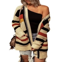 Asvivid prugasti pleteni kardigan za žene u boji blok otvorenog prednjeg dugačkog džemper casual labavi