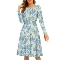 Cvjetovi šljive Žene Haljine veličine s povremenim ženskim haljinama na radnu haljine udobnost plave ljuljačke twirl klizač haljina Dužina koljena