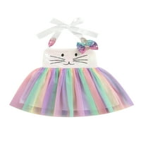 Jamlynbo Baby Girl Uskršnji outfit Bunny Haljina bez rukava Contrast Color A-line Tutu haljine za deličku