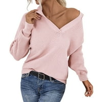 Slatki džemperi za žene Trendi mens casual džemper jakna Ženska modna čvrsta boja V izrez dugih rukava