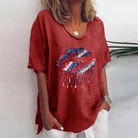 Ljetna bluza Žene Ljeto Neovisnosti Dnevni uzorak Bluza Okrugli vrat Kratki rukav udobni majica Dušine Top Red M