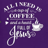 Divlji bobby sve što trebam je šalica kafe i srce puno Isusa inspirativnog kršćanskog ženskog grafičkog tee, ljubičaste, srednje