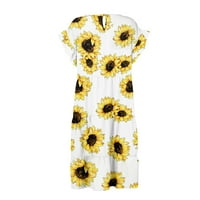 Clearsance Ljetne haljine za žene bez rukava Mini modna otisnuta okrugla dekolte haljina žuta s