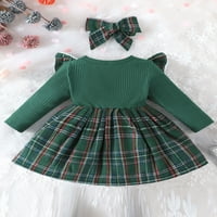 Biayxms Baby Girls Haljine Božićne odjeće Plastirani patchwork crew vrat dugih rukava haljina za jesen