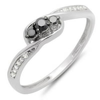 Dazzlingrock kolekcija 0. Carat 18K okrugli crno-bijeli dijamantni kameni bridalni promicanje prstena CT, bijelo zlato, veličine 6.5