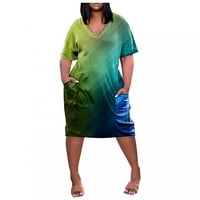 KugliceFHK Žensko ljeto Plus veličina V izrez kratki rukav džep za konac Tie-dye Ispis Ležerne haljine