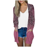 Cardigan za žene Lagani otvoreni džemper, lagani kaput s dugim rukavima, ležerni jesenski tiskani gornji džemper sa džepovima vruće ružičaste 2xl