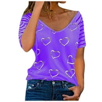 Žene vrhovi Ležerne prilivne majice kratki rukav modno srce tiskane majice Tee ljubičasta s
