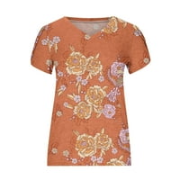 Scyoekwg ljetni trendy latica cvjetni vrhovi za žene casual v vrat kratki rukav majica labavo lagana bluza Tunika narančasta