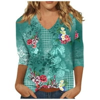 Košulje za čišćenje za žene Ležerne prilike, Rukovske vrhove Ljeto V-izrez Modni ispisani labavi fit pulover tamno zeleni xxl
