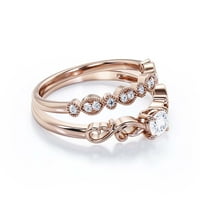 Vintage twisted sol i paprika 1. Karat okrugli rez dijamantni prsten za angažman, antikni dizajn vjenčani prsten u 10K čvrsti ružin zlato, poklon za njen, obećajući prsten, mladenkini set, set za mladenku, podudaranje