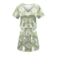 Bazyrey ženske haljine Ljeto kratki rukav mini haljine ženske cvjetne casual s V-izrezom zelena 2xl