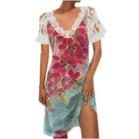 Bigersell Womens Ljetne haljine Ženska proljetna jesen tiskana V-izrez šifon modna kratka rukava modna