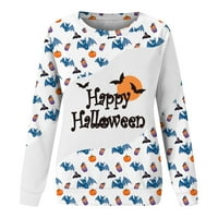 Vruća prodaja Halloween Bluze za žene, ženska casual Halloween Print dugim rukavima okrugli vrat Duks vrh Bijeli, XL