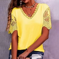 Žene plus veličine Žene Ležerne prilike sa čvrstim kratkim rukavima V-izrez čipke za šivanje puloverske bluze majice na vrhu žute