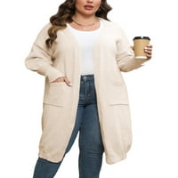 Hait ženski kaput otvorena prednja odjeća dugi rukav kardigan džemper dame dame jakna pletit apricot 2xl