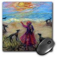 3drose morska djevojka i hrt, čudno djevojka u ružičastoj svira sa psima na plaži, jastučić miša, po