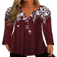 Capreze ženska bluza tunika cvjetni tisak Vrući majica Salover Majica s dugim rukavima vino crvena 2xl